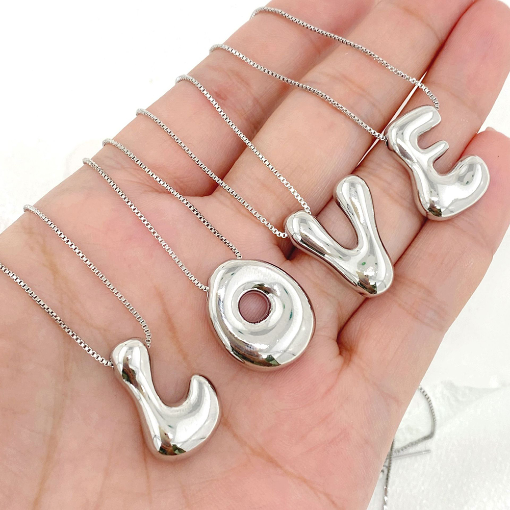 Delicate Chunky Balloon 26 Letter Necklace Bubble Initial Alphabet Pendant Box Chain Choker Stainless Steel Gold Plated Jewelry