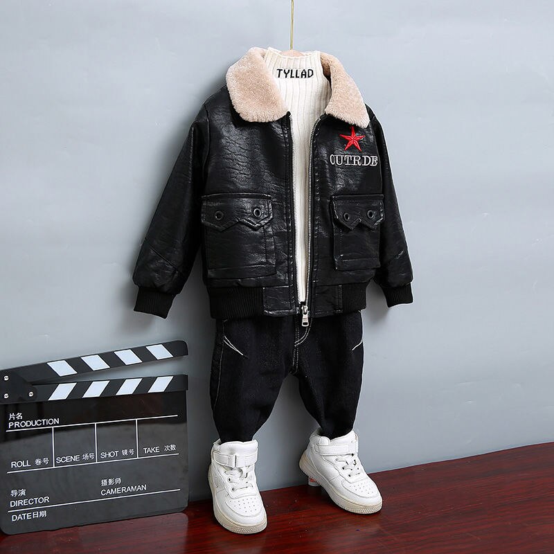 Blouson en cuir PU, vêtement printemps-automne-hiver, pour enfants de 1-10 ans, à la ,