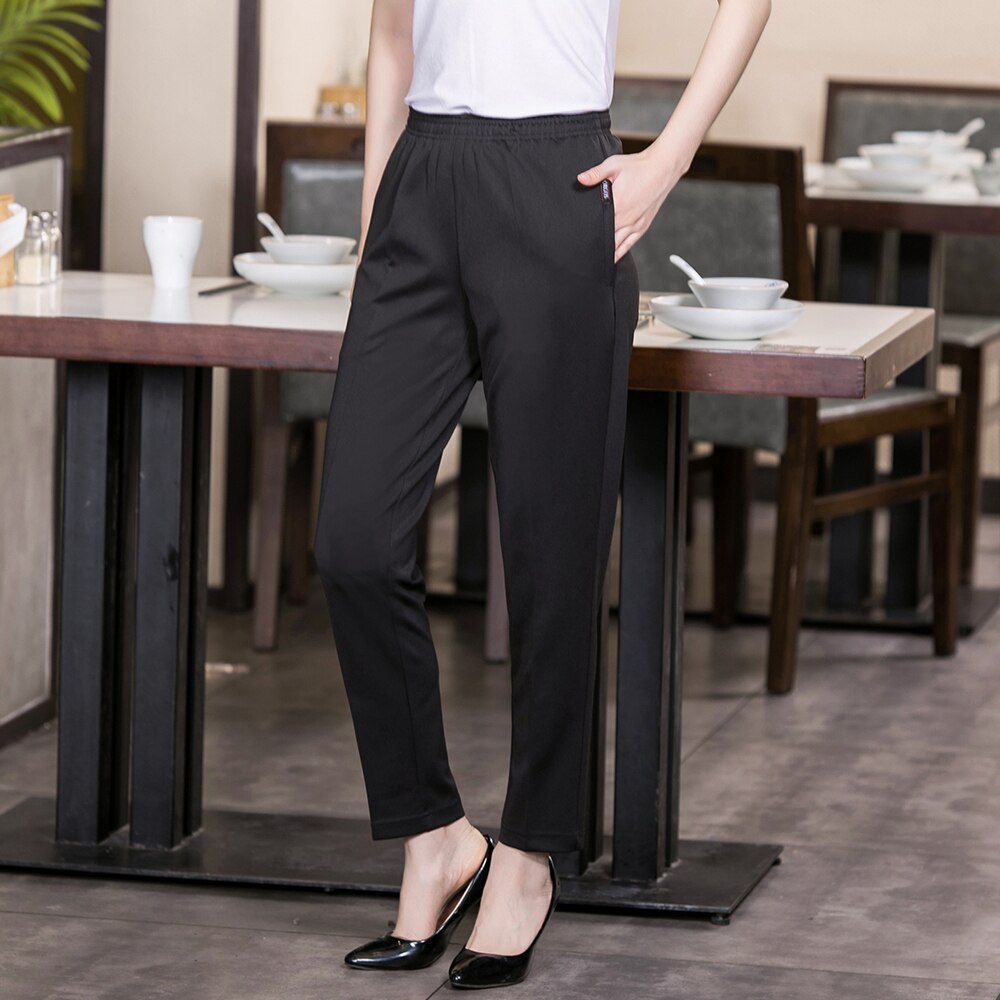 Men Women Chef Pants Stretch Black Full Elastic Pants Kitchen Restaurant Hotel Waiter Work Uniform Buttoms Cook Trousers