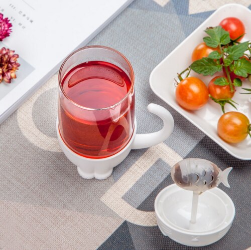 Taza de café o té AA para infusiones de gato, tetera de vidrio, tazas con bolsas de té para parejas, colador de té, utensilios para filtro de cocina