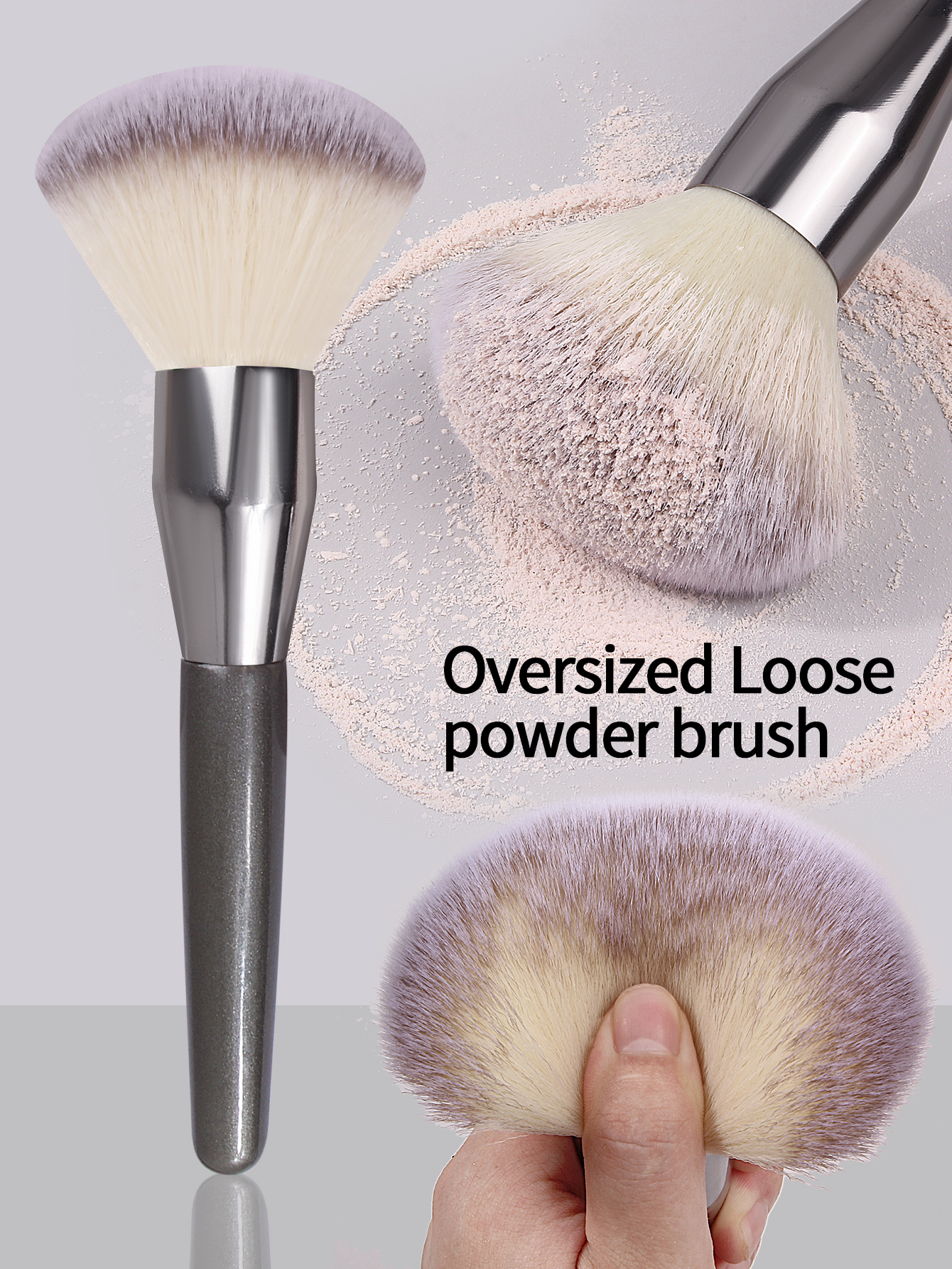 1 peça pincel de pó solto ultra grande, pincel de configuração multifuncional de alta qualidade para maquiagem facial, ferramenta de pincel de maquiagem macia: CINZA
