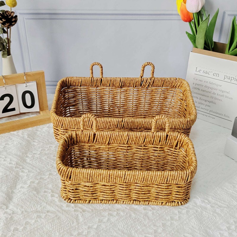 Woven Wall Baskets for Storage Plastic Imitation Ratten Organizing Tray for Home Kitchen Bathroom Farmhouse