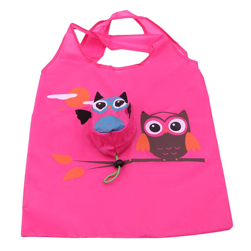 Cartoon boodschappentas schattige uil opvouwbare herbruikbare organizer voor buiten supermarkt boodschappen draagbare opbergtas met grote capaciteit: Rozenrood