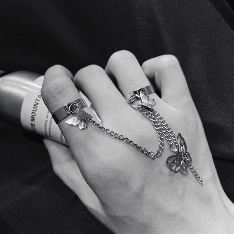 Hüfte-hüpfen-schmetterlings-kettenring-einstellen für Teenager-mädchen, verstellbarer Ring Ich bin Punk-stil, persönlichkeitsring, schmuck für frauen: Grau