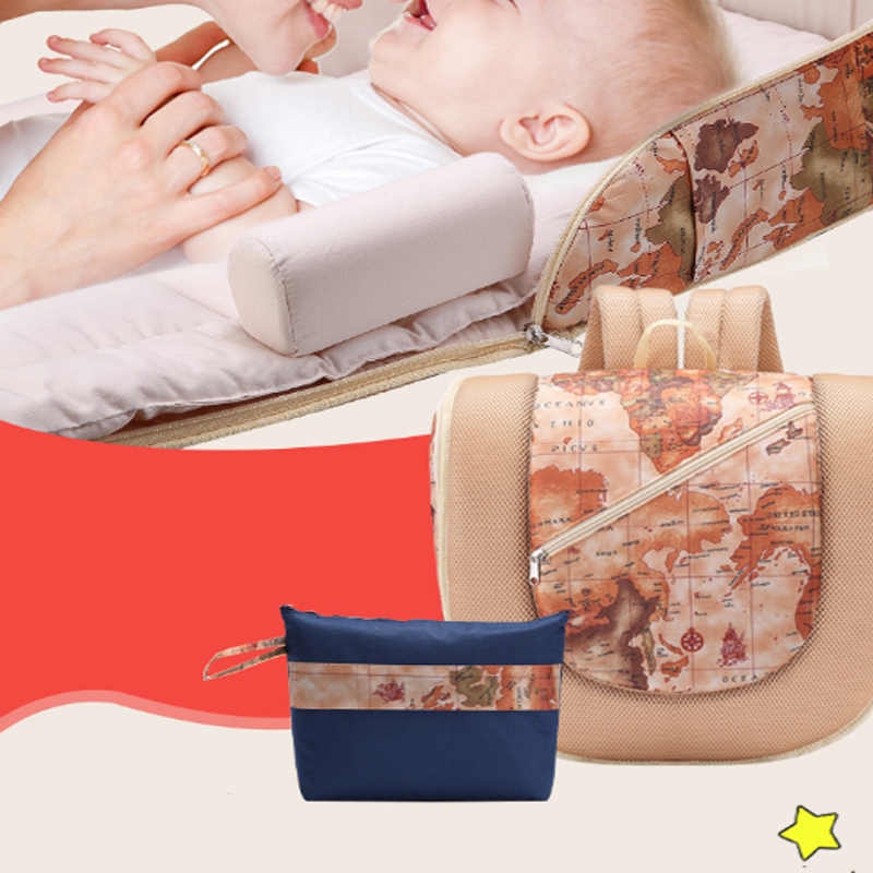Bærbar krybbe multifunktionel baby madras rygsæk stor kapacitet blomstertryk mumie taske nyfødte krybbe taske til baby