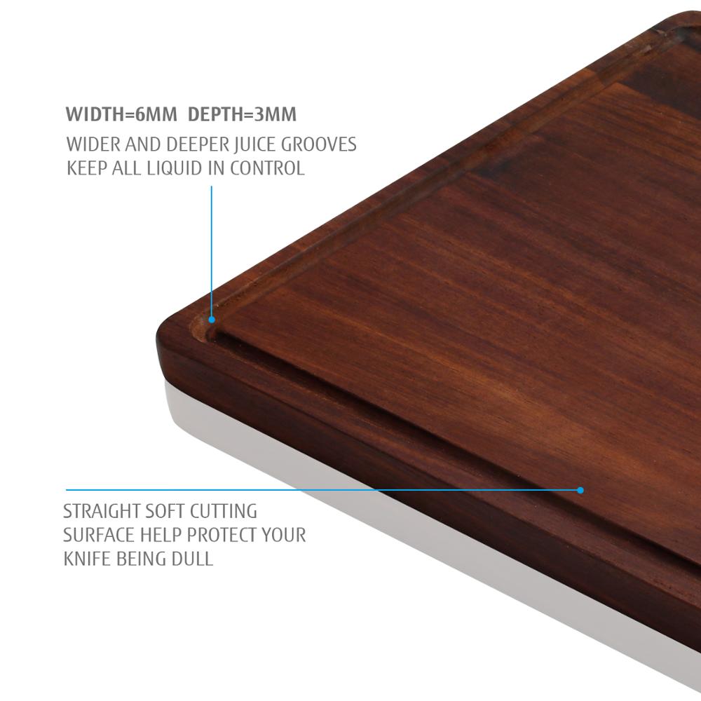 Hecef Carbonized Acacia Wood Cutting Board with Juice Grooves and Built-in Recessed Grips, Ultra Thick Hardwood Chopping Board f
