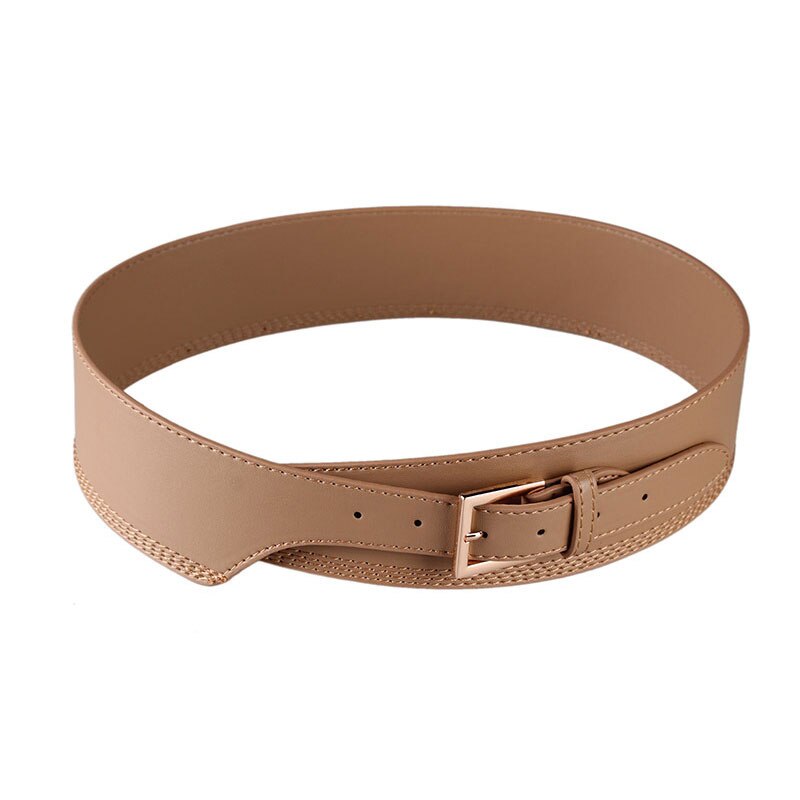 104cm pu læder bredt bælte unisex ensfarvet krop korset talje bælte guld pin spænde luksus jeans kjole dekorative linning: Abrikos
