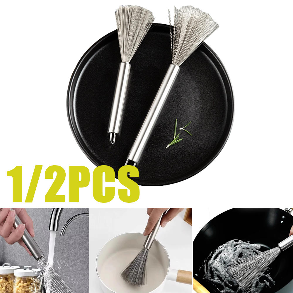 Brosse à Pot en acier inoxydable, brosse de nettoyage multifonctionnelle à Long manche, lavage suspendu pour évier de cuisine, outils d'épurateur, 1-2 pièces