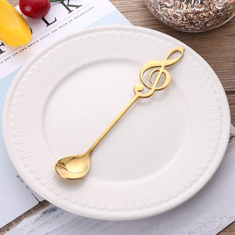 Sked liten glod silver rostfritt stål rund te kaffesked för yoghurt glass dessert långskaftad sked bestick kök: Guld-