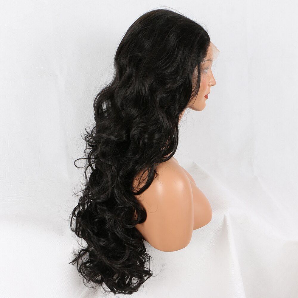 Perruque Lace Front Wig synthétique sans colle | Perruque fantaisie Beauty Black # 1B, perruque ondulée naturelle longue et souple, perruque résistante à la chaleur pour femmes