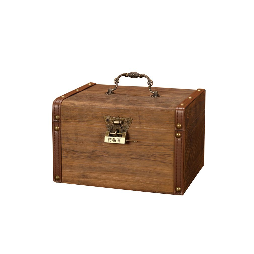 Household Small Safe Deposit Box Child Little Girl Wooden Piggy Bank Retro Desktop Storage Box: L Burning paulownia