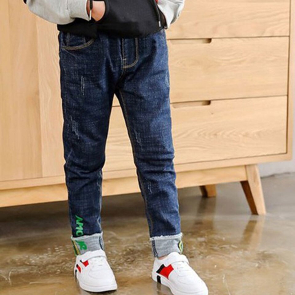 Mode Blauwe Kleur Jongens Jeans Zachte Kids Broek Denim Jeans Cowboy Ontwerpers Lange Broek Voor Jongen Casual Jeans Voor 4-13