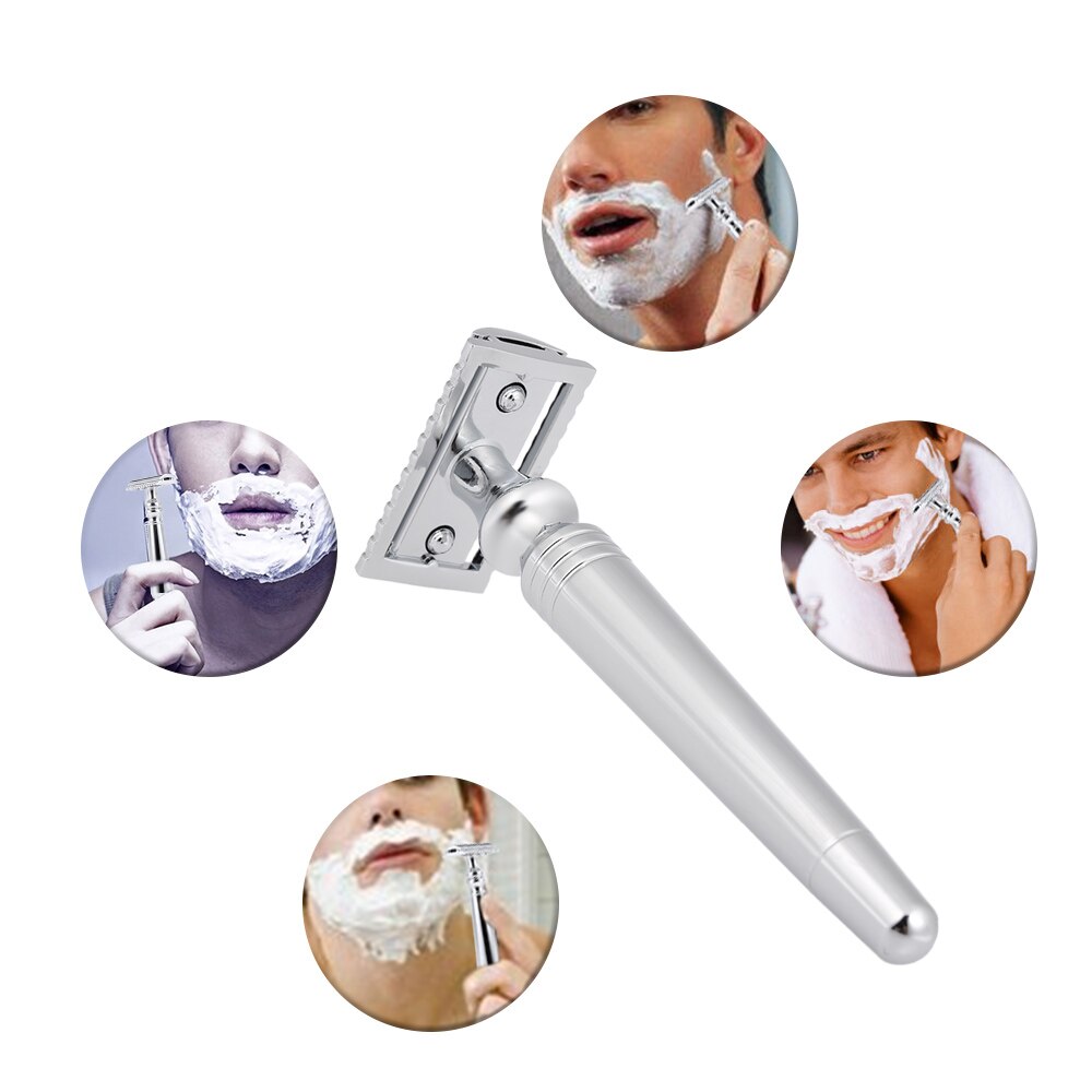 Men's Shaving Double Edge Classic Safety Razor Stainless Steel Double Edge Safety Shaving Razor Manual Long Handle Shaver Razor