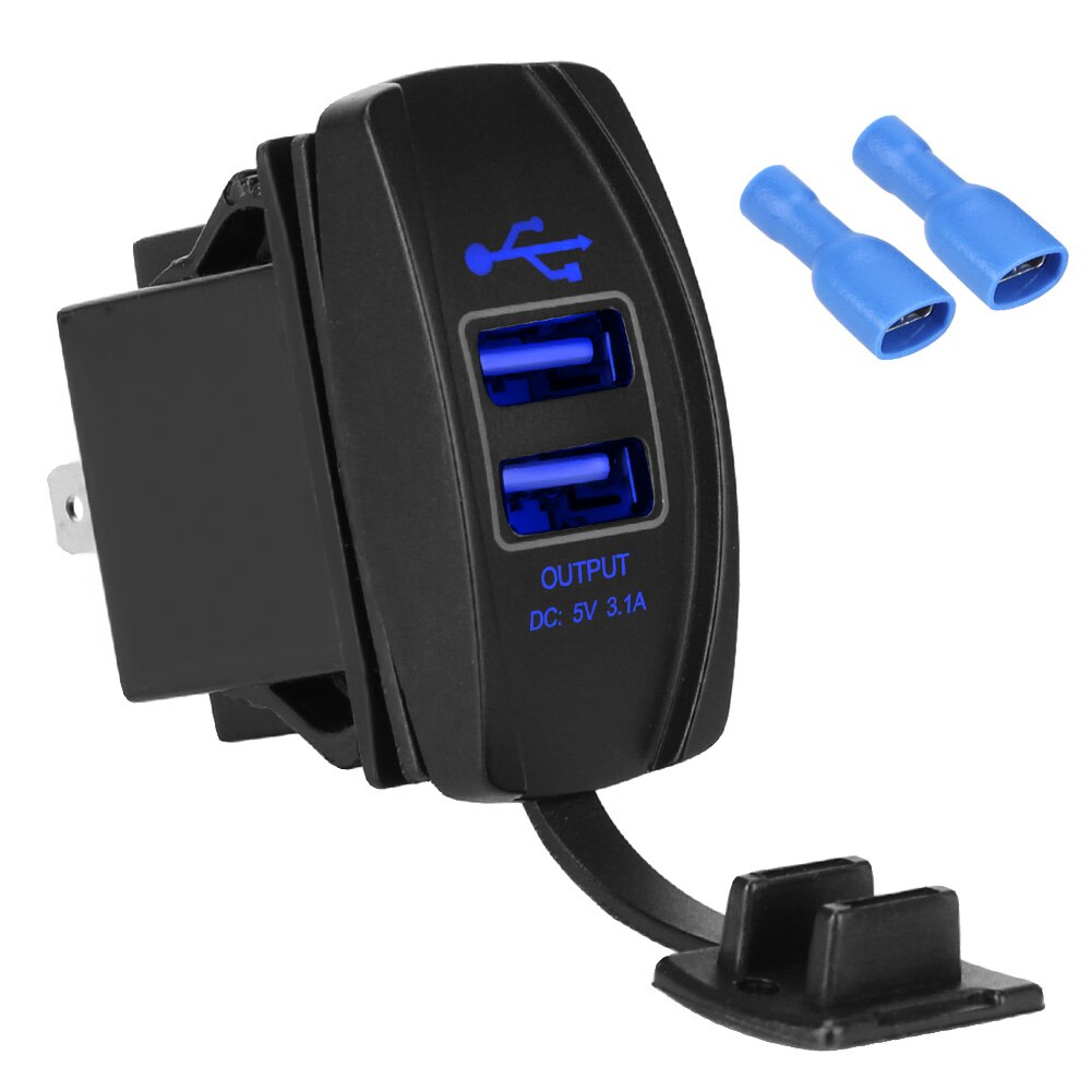 Stofdicht Telefoon Oplader Voor Auto Rv Camper Caravans Poorten Universele Autolader 5V 3.1A Dual Usb Led Auto Adapter waterdicht: Blauw