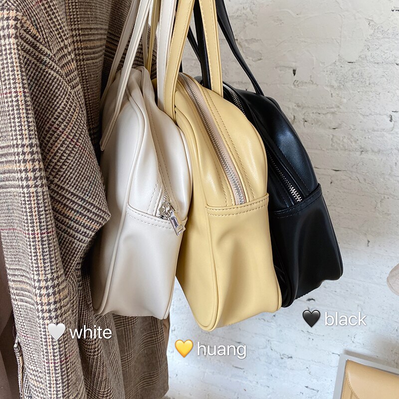 Large Capacity Women Handbags Soft PU Leather Ladies Shoulder Bag Simple Solid Color Female Underarm Bags Travel Tote
