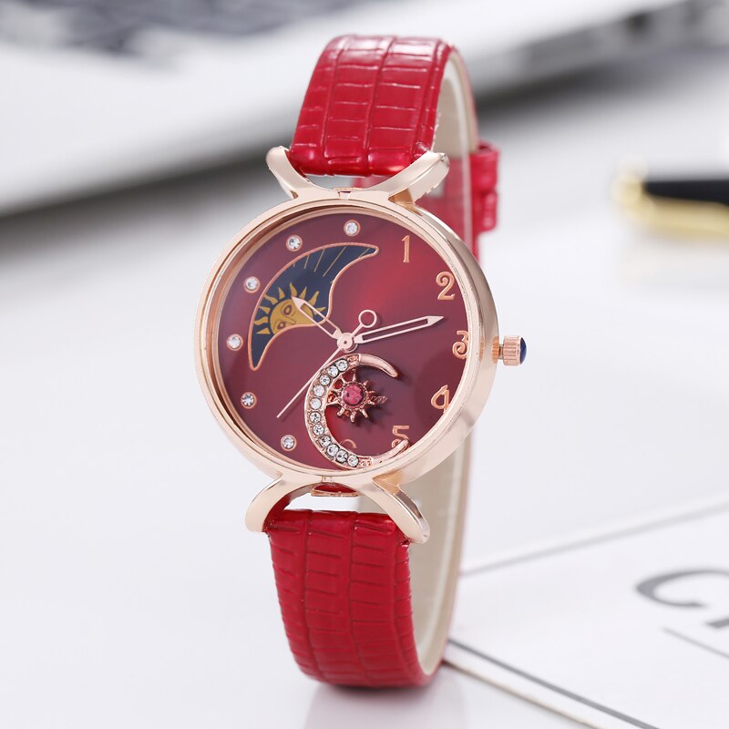 Night Sky Starry Strass Riem Horloge Dames Mode Trend Quartz Horloge: red