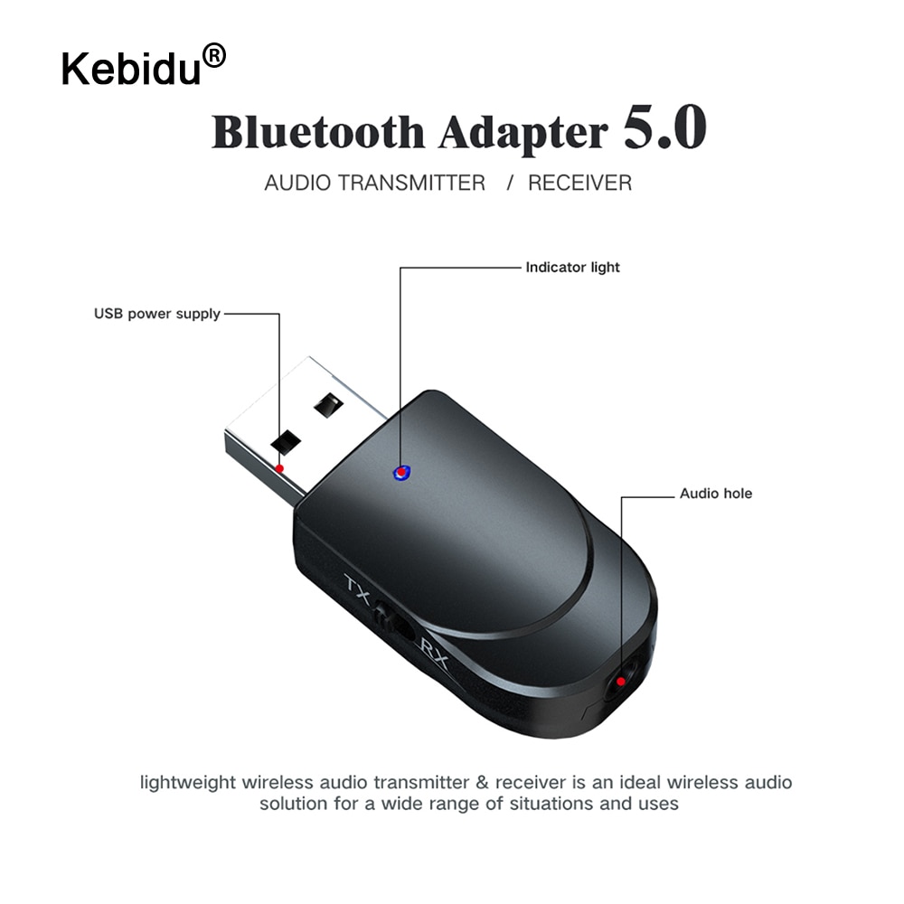 Kebidu USB Bluetooth Ontvanger Zenders 5.0 Draadloze Audio Muziek Stereo adapter Dongle met Switch Mode voor Bluetooth Speaker