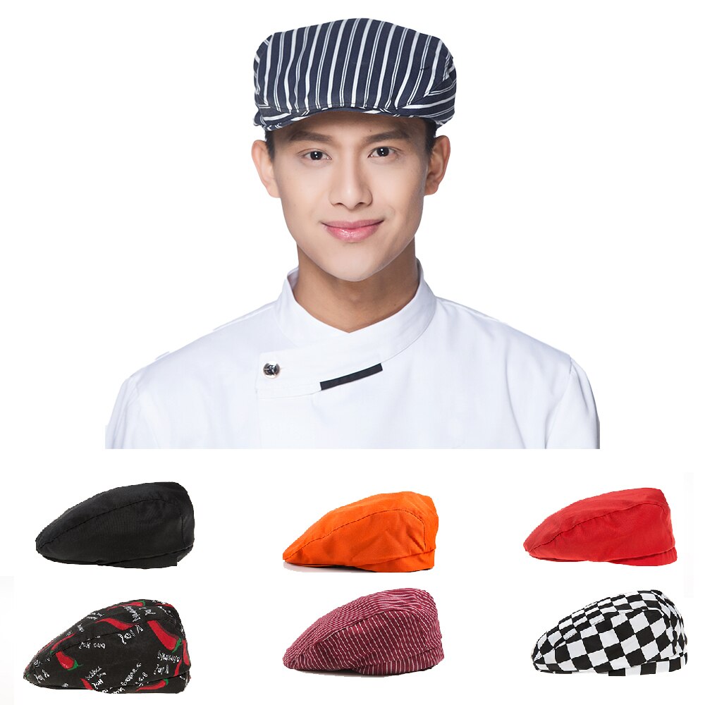 Chapeau de Chef Service alimentaire, uniforme de travail de cuisine café Restaurant, casquette élastique, chapeaux de serveur de barbier à imprimé de piment, 17 couleurs