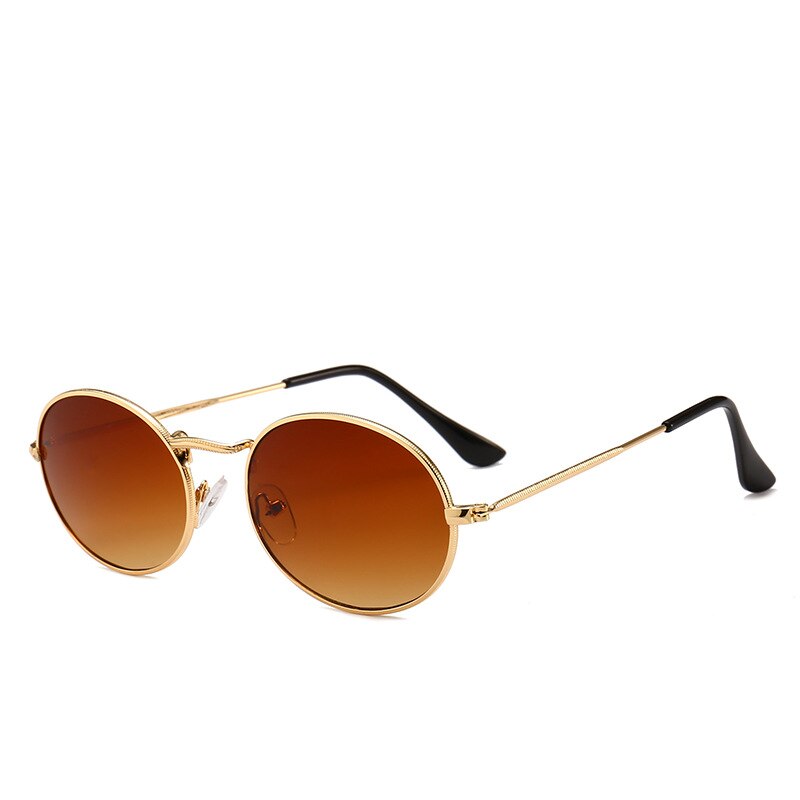 Kørebriller kvinder mandlige ovale metalramme små solbriller klassiske vintage gyldne metalliske runde ramme driverbriller: Brun