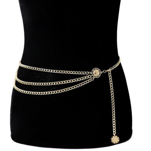 Luxury Belts Women Gold Narrow Metal Chunky Fringes Corset Waist Chain Belt