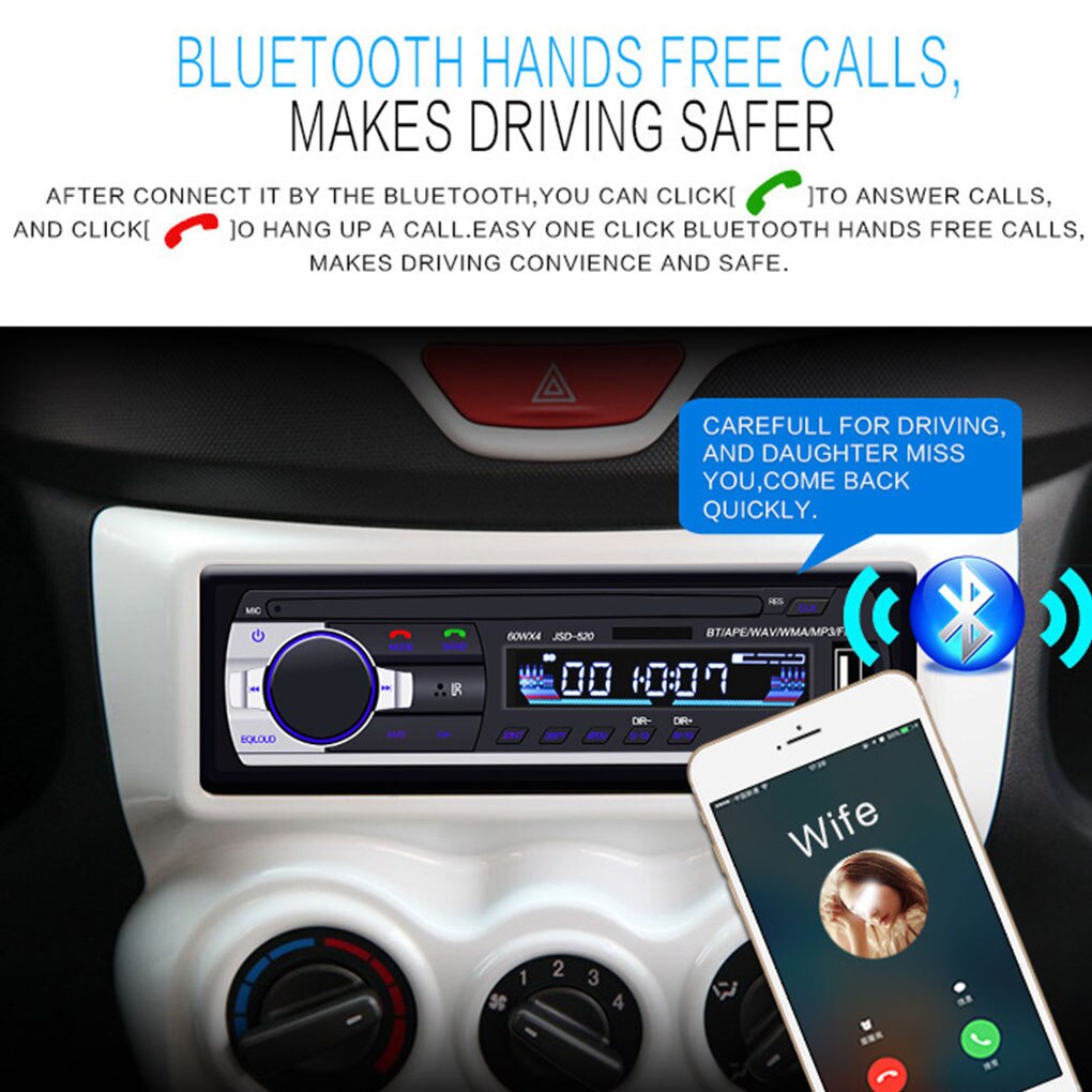 Bluetooth Car Stereo Audio In-Dash Aux Input Receiver Automotive SD USB MP3 Radio Media Player