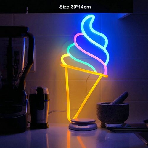 USB powered LED Neon Light Sign summer Beer Ice cream Bar Neon Wall Lights Room Party Decor Kids Birthday: Ice cream 1