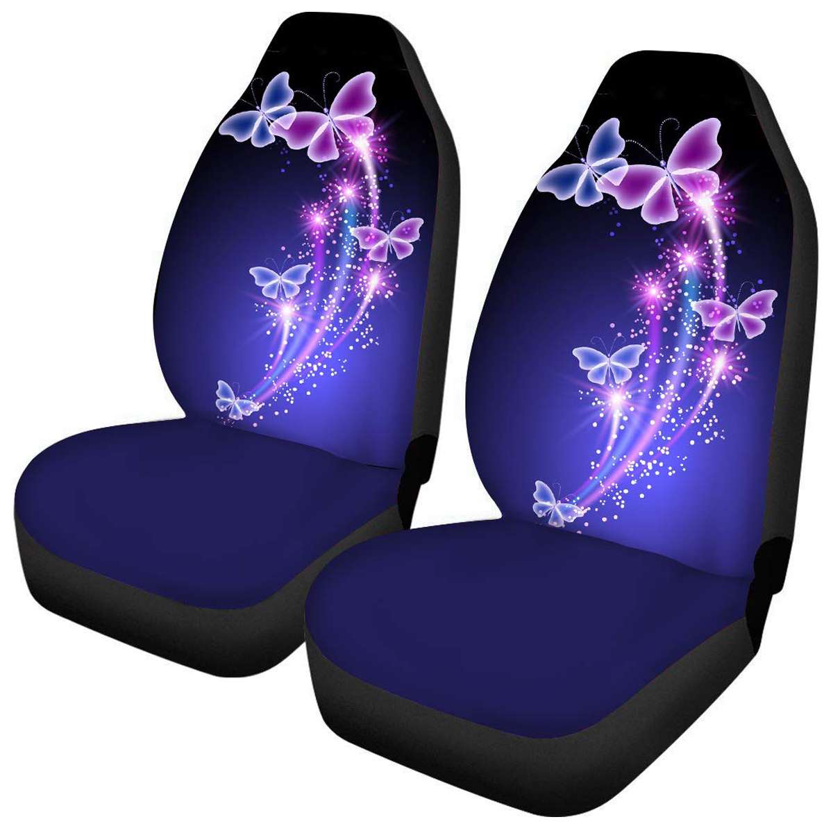 2/7Pcs Full Set Car Seat Covers Universal Butterfly Print Waterproof Seat Cushion Protector Set Van Auto Interior Accessories