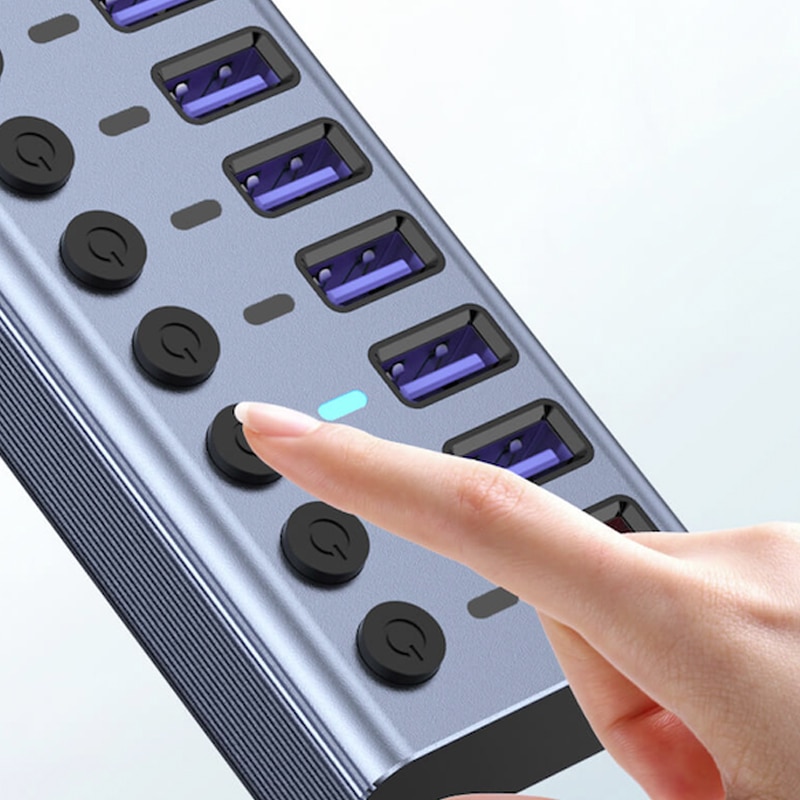 USB3.0 HUB With 12V Power Adapter EU UK US AU Splitter 2.4A Fast Charging And 10Ports USB HUB Simultaneously Read Write At 5Gbps