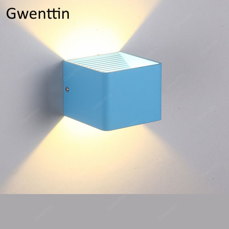 7W Nordic Vierkante Wandlampen Moderne Verlichting Voor Thuis Led Spiegel Lampen Badkamer Slaapkamer Lamp Ijzer Blaker armatuur: Blauw / Warm White (2700-3500K)