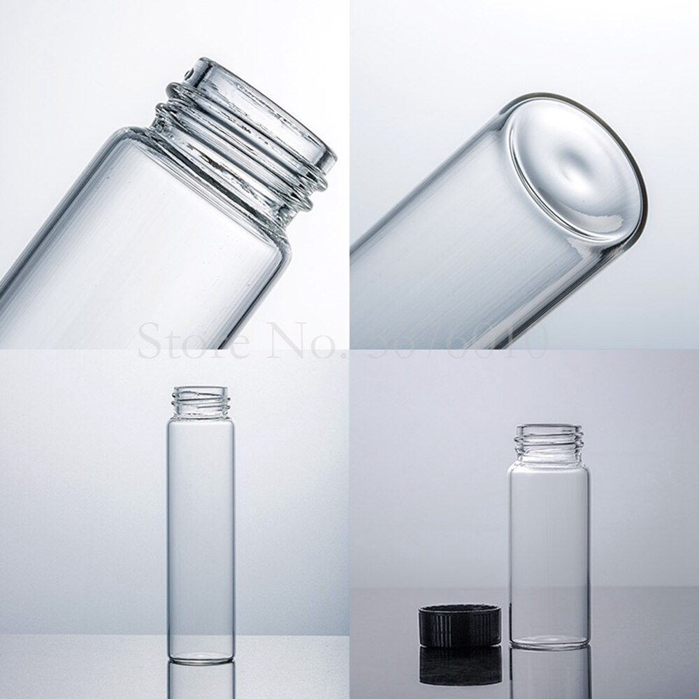Bouteille d&#39;échantillon en verre transparent de 2ml à 60ml, flacons de réactif avec bouchon en plastique à vis et tampon PE, petite bouteille de laboratoire utilisée pour le tri