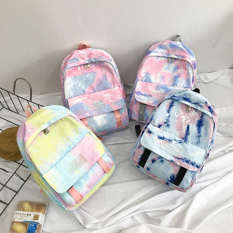 Tie Dye Collorful Women Backpacks Graffiti Nylon Female Student Backbag Teenager Girl Book Bags School Ladies Travel Mochila sac