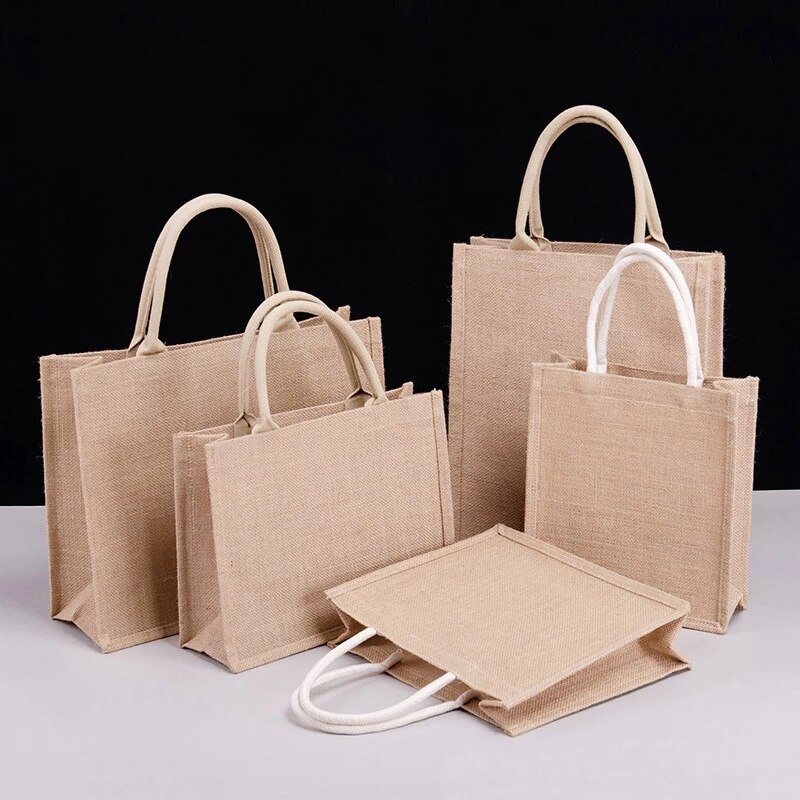 Retro Jute Zak Eco Vriendelijke Waterdichte Jute Grote Capaciteit Handtas Wedding Party Verpakking Draagbare Herbruikbare Boodschappentas