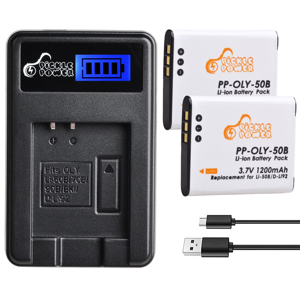 Batería Li-50B Li50B Li 50B + cargador LCD para Olympus u6010 u6020 Stylus 1010 u 1010 Ricoh CX3 CX4 Pentax XZ-1 SP-800UZ.: Charger and 2Battery