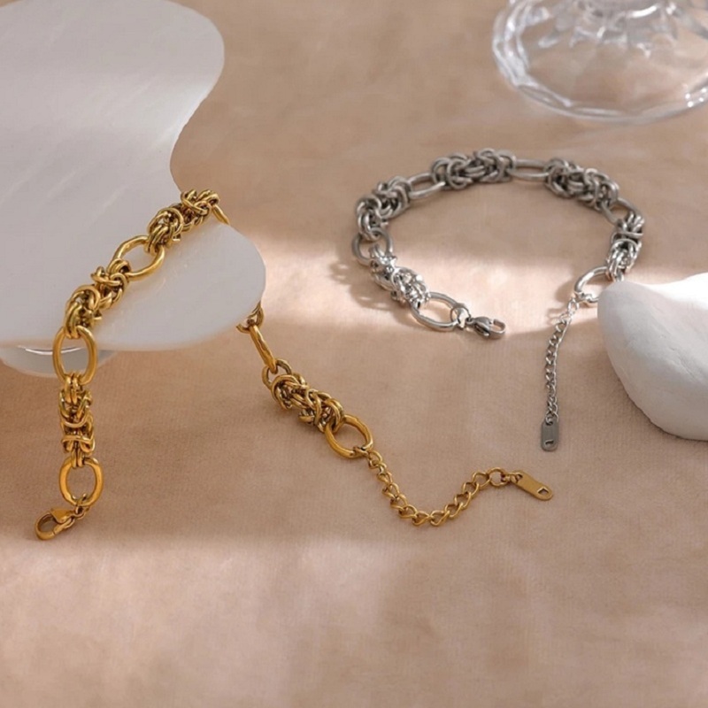 Pulsera Bizantina de acero inoxidable 100% para mujer, brazalete de quilla chapado en oro, joyería de etiqueta Simple y estética, Idea de perfecta, dorado