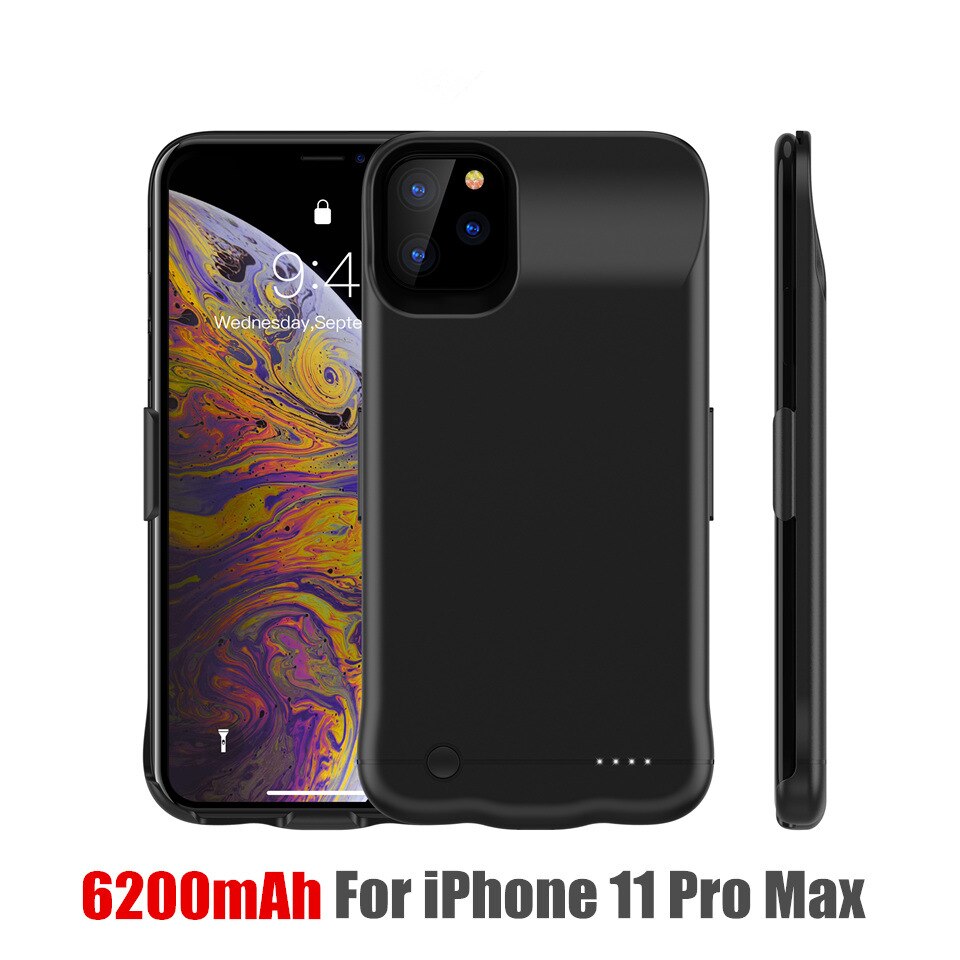 Fundas para cargador de batería Amstar, funda trasera para cargador de batería de 5200/6200mAh para iPhone 11 Pro Max X XR XS Max: HK30 Black 11Pro Max