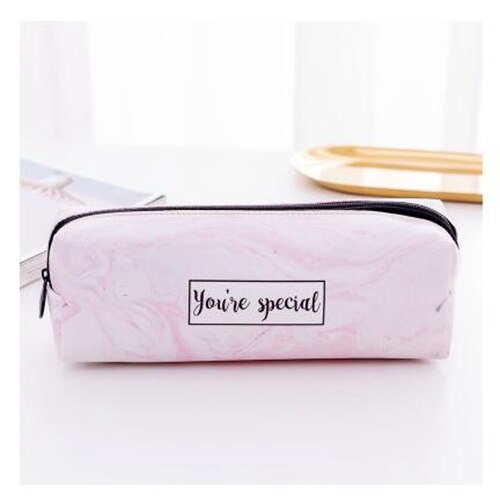 Leuke Etui Marmer Patroon Lederen Pen Tas Potlood Doos Potlood Tas Briefpapier Pouch Office School Supply: D