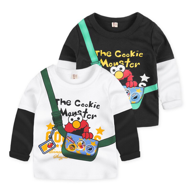 Katoen Lente Herfst Voor 2 4 6 Jaar Kinderen T-shirt Tops Peuter Katoen Patchwork Cartoon Baby Kids Jongens Lange mouwen T-shirts