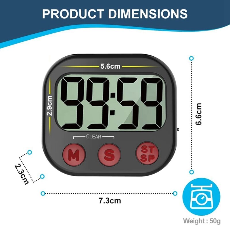 Kitchen Timer, Digital Visual Timer Magnetic Clock Stopwatch Countdown Timer, Large LCD Screen Display For Cooking