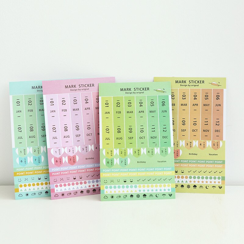 1pack=8sheets Color Rainbow Calendar Sticky Notes, Travel Journal Notebook Time Stickers Post it Notes, Office School Supplies