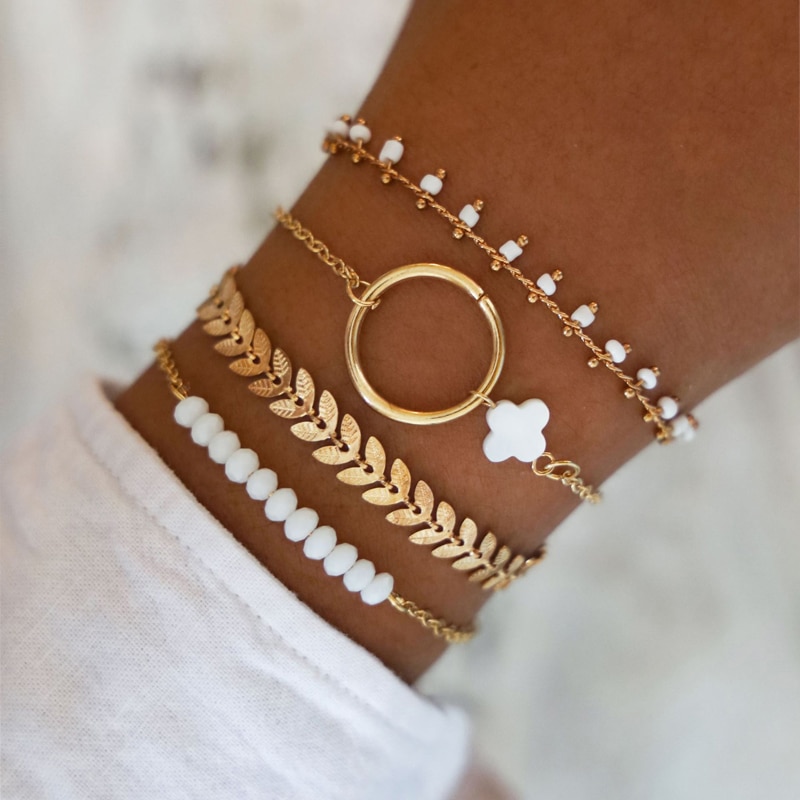 Docona 4 unidades por juego, pulsera de cadena con cuentas de flecha Bohemia para mujer, conjunto de pulsera circular con cuentas, accesorios de joyería 14411
