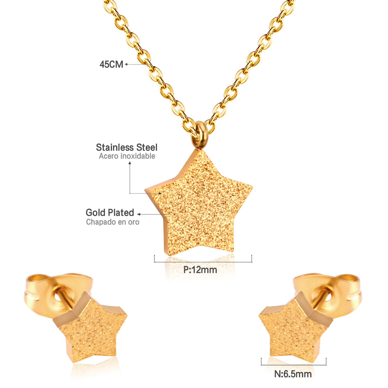 Luxusteel Pendientes Oorbellen Voor Vrouwen Klassieke Ster Kettingen Goud Kleur Kragen Choker Rvs Sieraden Sets Vriend