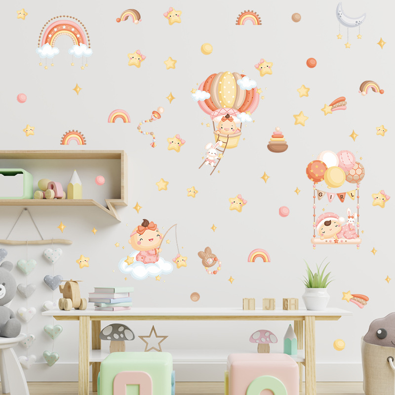 Girls room Decor Wall Stickers Cartoon Star PVC Wall Decals for Kids room Nursery Bedroom Wall Decor Home Decoration Wallpapers
