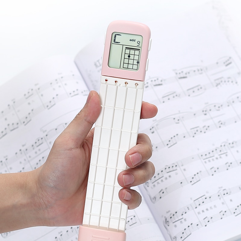 Portable 4-Tone Pocket Ukulele Chord Trainer Practice Tool Can Rotate Chord Diagram Screen Ukulele Finger Trainer For Beginners