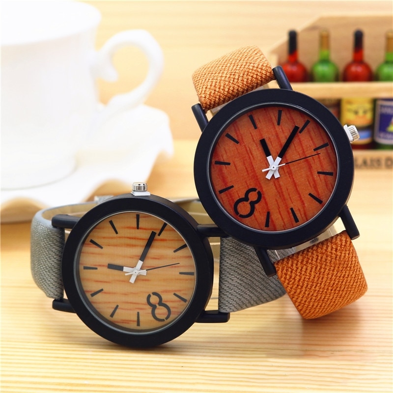 1Pcs Luxe Imitatie Houtnerf Horloge Mannen Vrouwen Eenvoudige Toevallige Leer Klokken Unisex Horloges Sport Quartz Horloge