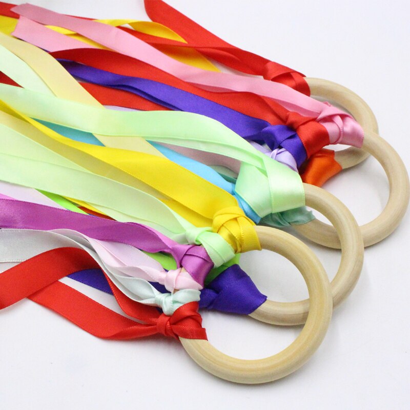 Streamers de arcoíris para niños, juguete deportivo infantil, cinta Multicolor, anillo de madera, cinta Waldorf con campana, cometa de mano, serpentinas