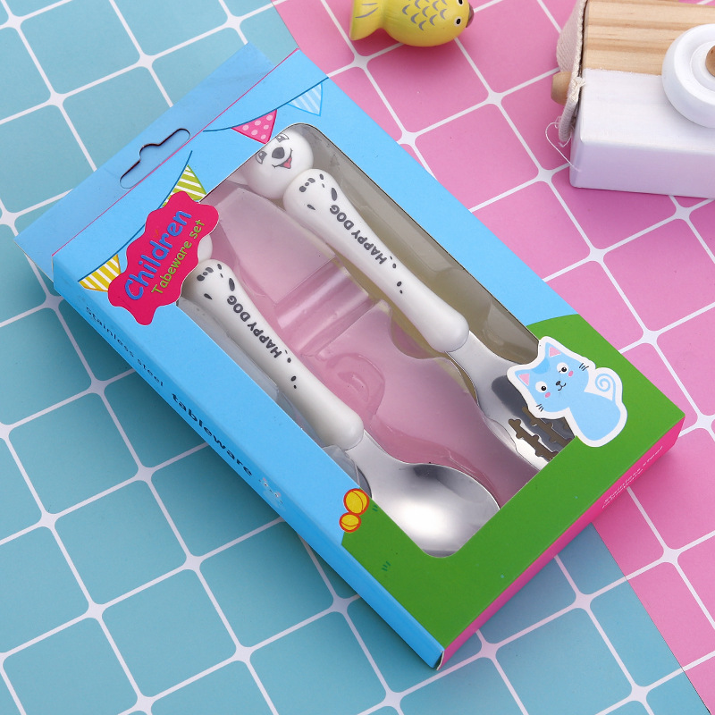 2 Pcs Baby Servies Set Kinderen Gebruiksvoorwerp Rvs Peuter Servies Bestek Cartoon Baby Voedsel Voeden Lepel Vork