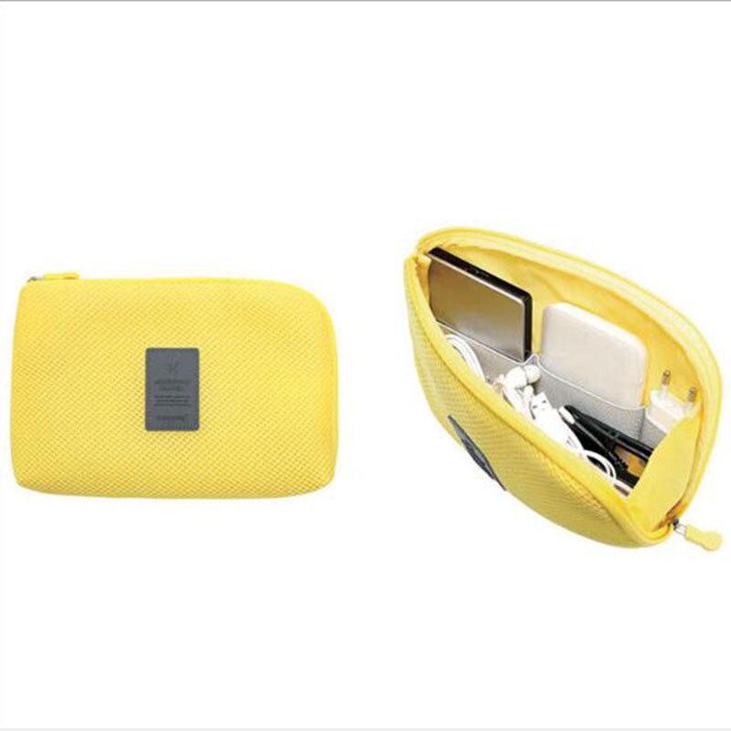 Travel Digital Accessories Storage Bag Mesh Cosmetic Zipper USB Cable Organizer Pouch Wallet: Yellow / L 22x15cm