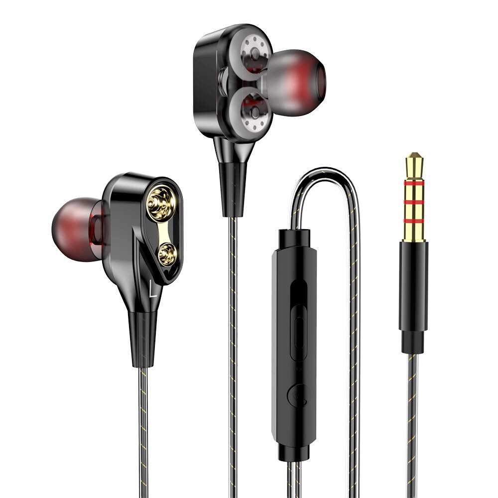 Ptm P12 Quad-core Double Moving Coil In-ear Headphones T22-by-Wire Bass with Wheat Mobile Phone Earplug: Black and White with Pattern