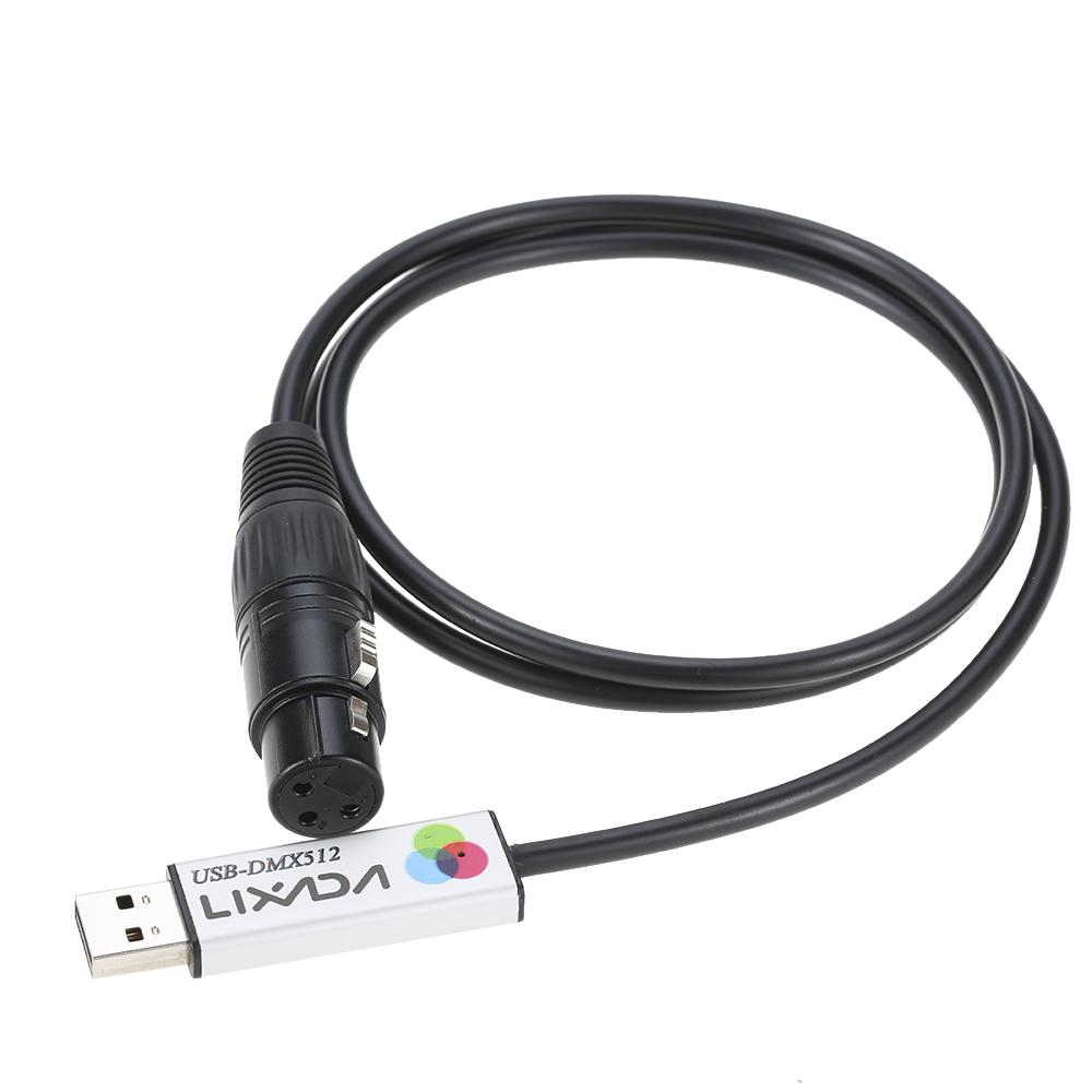 Lixada Adaptador de interfaz USB a DMX LED DMX512 Computadora PC Controlador de iluminación de escenario Atenuador