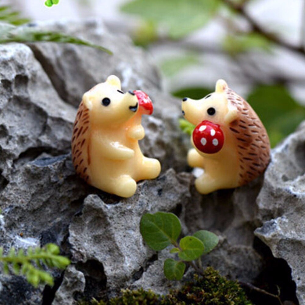 Miniaturen harz handwerk figuren für garten dekoration Minil Igel und pilz Gebühr garten Mini Zwerge Moos terrarien